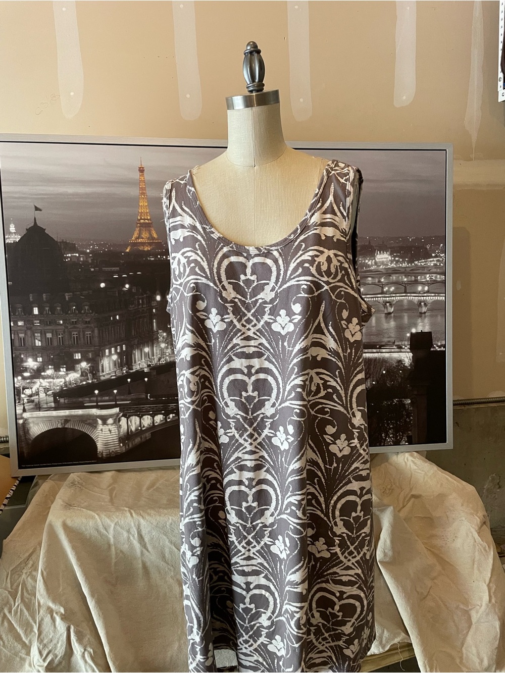 fresh produce Grey Dress with Cream Floral Pattern